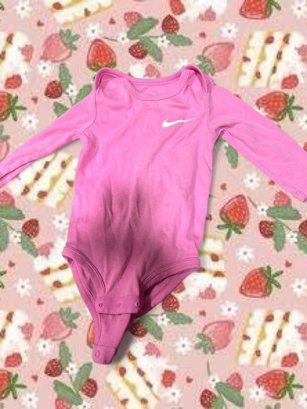 Nike Pink Long Sleeve Baby Bodysuit with White Swoosh